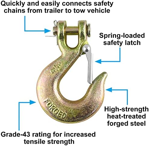 Robbor Safety Latch Hook 3/8 polegadas Clevis Slip Hook com trava 70 Aço forjado 18.000 libras Capacidade Chain de serviço pesado gancho que trabalha com reboque e corrente