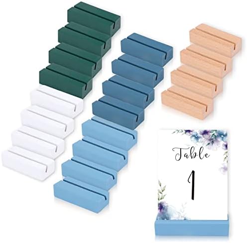 20pcs titulares de número de mesa de madeira, uoixpuhuo colorido counts de cartão de lugar 3,15x 0,98x0,59 polegada, slots mais largos Número da tabela Stand Stand Stand Stand para Place Card Photo Card Photo Card Photo para Cartão