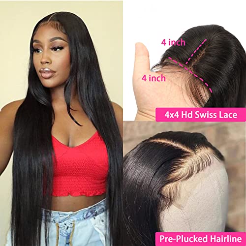 Weydlor 4x4 Wig de fechamento de renda reta para mulheres negras 150% de densidade reta Perucas frontais de cabelos humanos pré -arrancados