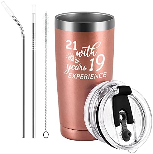 Presentes de aniversário de 40 anos para mulheres, 21 anos com 19 anos de experiência Tumbler de viagem, 40ª ideia de presentes de aniversário para seus melhores amigos tia que gira 40, 40º aniversário decoração de mulheres, 20oz, rosa ouro