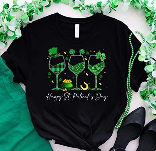 Wine ST Patricks Day Shirt Funny Shamrock Glasses de vinho feliz do dia de St Patrick para o amante de vinho St Paddy's