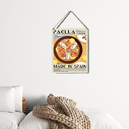 Decoração engraçada de cozinha Decoração Paella placa de madeira Posters pendurados Posters alimentos obras de arte de 8 ”x10” Decoração de cozinha doméstica moderna