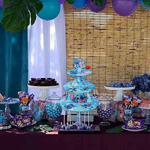 3 Tier Stitch Fardboard Cupcake Stand, tema do tema redondo cupcake titular Tower Party Center peça para crianças decorações de aniversário suprimentos de festas de chá de bebê