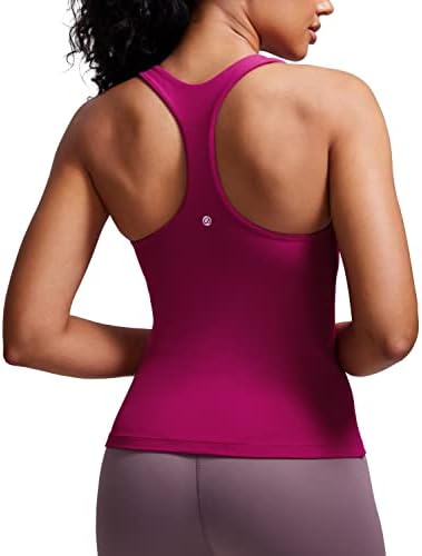 Crz Yoga Butterluxe Tampo de treino Tampo para mulheres construídas em sutiãs de prateleira - Racerback Spandex Athletic Yoga Camisole