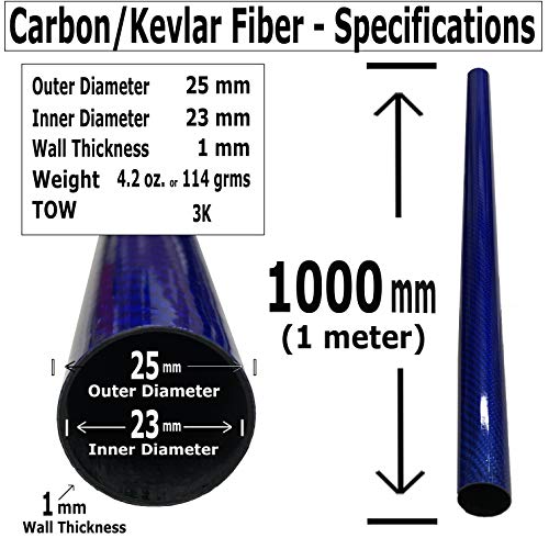 Karbxon - tubo de fibra de carbono - azul -25mm x 23mm x 1000mm - hastes de fibra de carbono ocas - tubos de carbono brilhante - tubos de fibra de carbono puro - eixo de fibra de carbono de alta resistência leve - 39,4 em x .98 em