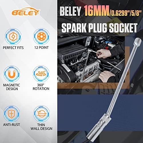 Beley 16mm 3/8 Drive Siga da vela de unidade com extensão de 12 polegadas, soquete de vela de parede magnética de 12