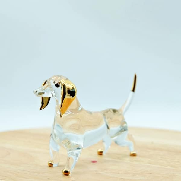 Clear Dachshund Dog Animal Blown Art Glass 18K Gold Trim Towring