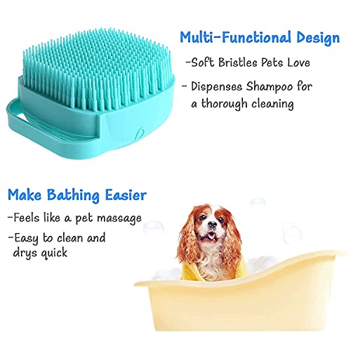 Escova de banho de cachorro, escova de banho de estimação e dispensador de shampoo, escova de silicone macia com cerdas