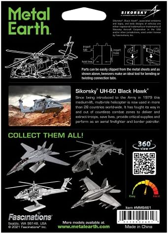 Metal Earth UH-60 Black Hawk Helicóptero 3D Modelo de metal fascinações