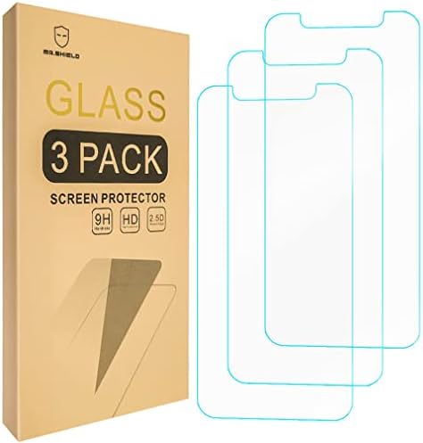 Mr.Shield Screen Protector Compatível com iPhone 12 Mini [Easy Reconhecimento de Facos Versão de Desbloqueio] [3 pacote] Protetor de tela de vidro temperado