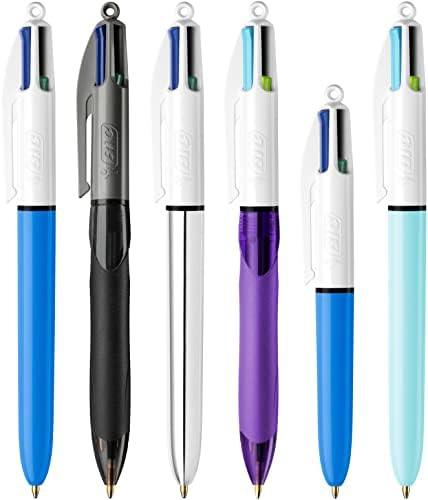 BIC 4 cores variadas de canetas de esfera de ponto médio retrátil, 6 canetas e cada caneta contém 4 cores