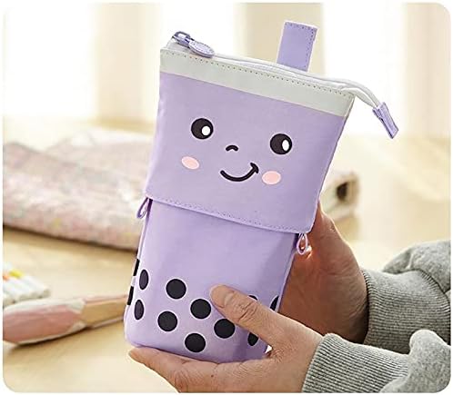 Ruiyele 3 embalagem telescópica bolsa de lápis Pop -up lápis Caixa Stand Up Pen Holder Cute Polka Dot Canvas Pen Bag, porta -papos de papelaria em pé para estudantes meninos meninos adultos