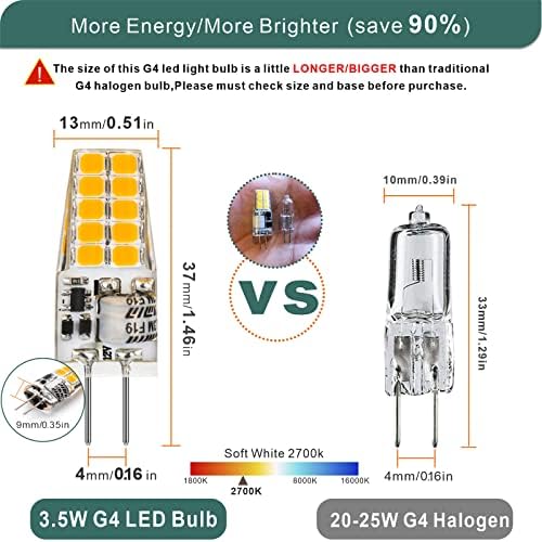 Aimeoko G4 Bulbo LED 12V T3 JC Base Bi-Pin 3,5W Mold quente Branco 2700k, não minimizível, 20W-25W Halogen Bulbo Substituição