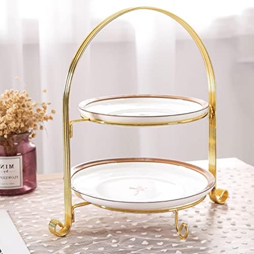 Luxshiny Plate Holder Display Stand Cupcake e Bolo Stand, Metal Snack Rack Two Bolo Stand Tarde Tarde Stand para Home