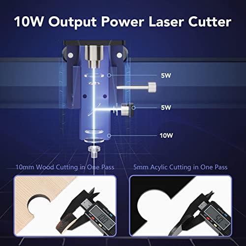 Alfawise Laser Gravador, máquina de gravação a laser de 60w, cortador de laser de potência de saída de 10w, equipado com um motor duplo de maior precisão a laser DIY gravador para madeira e metal, telhas de cerâmica, acrílico, couro