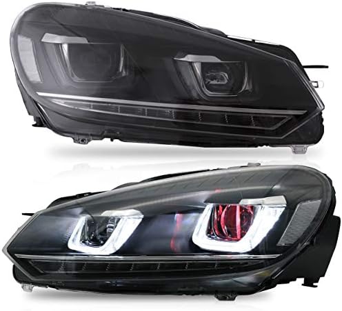 VLAND FACKS MONTAGEM Ajuste para Volkswagen Golf VW MK6 2010-2014 com DRL, luz frontal LED com sinal de giro seqüencial, farol de plug-n-play com olhos demoníacos