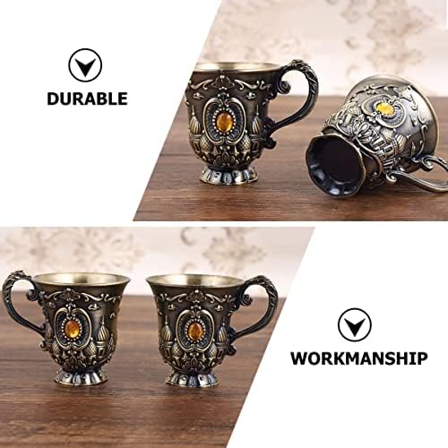 Cabilock 2pcs Alloy Barrel Home Viking Party Metal Glass Glass de alta qualidade Red Red Vintage Cocktail Chalice Chalice Mini Stein com copos de decoração Medieval Camal