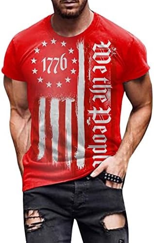 Miashui camisas médias para homens 1776 Independência Mudança de cor Bandeira da cor da primavera do verão de lazer de