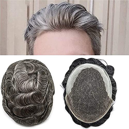 Toupee for Men Sistema de cabelo lírico de renda francesa Frente de cabelo humano Substituição fina de pele fina de penteado cinza