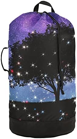 Lanscape Tree Starry Sky Laundry Bag mochila para lavanderia pesada com alças de ombro e alças Bolsa de roupa de viagem