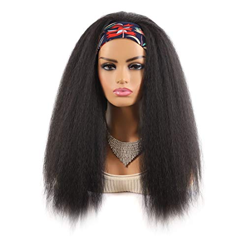 Lxue Puff Yaki Wigs de faixa reta sintética de 24 Long Guless Head Wap Wig para mulheres, 1b