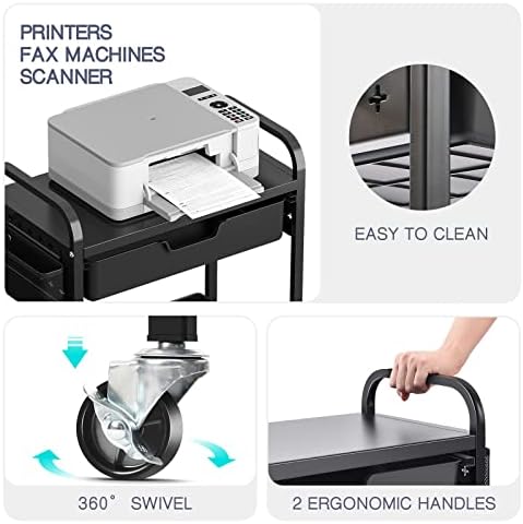 Toolf 2 camada sob mesa de impressão móvel de mesa, carrinho de impressora rolante com carrinho de utilidade do organizador