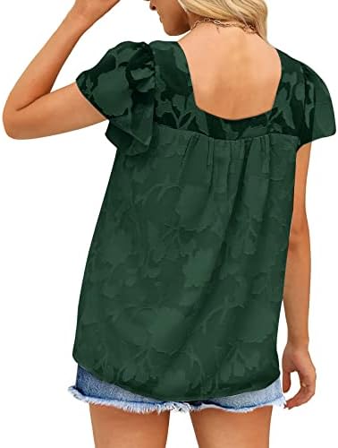 Camiseta moderna para mulheres quadradas malha de renda de pescoço blusas mangas de tampa camisetas de cor sólidas 2023