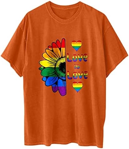 Rainbow Love Tops Mulheres camisetas de tamanho grande de grandes dimensões do dia dos namorados camisetas gráficas camisetas gráficas de túnica de manga curta casual
