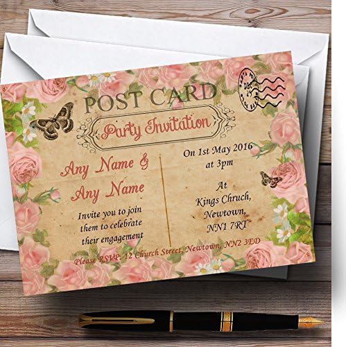 O card zoo rosa rosas vintage shabby chic cartão postal de noivado personalizado Party Invitat.