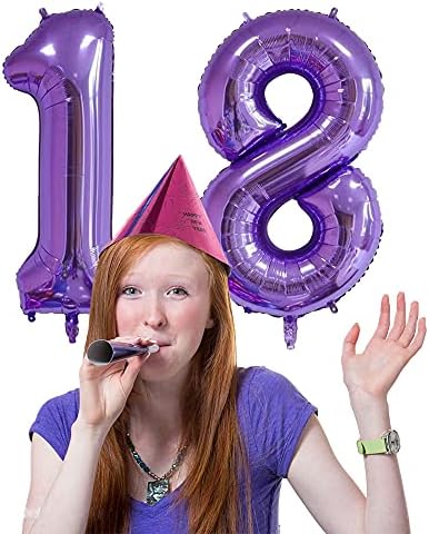 XIHUIMAY Número 18 Balões de balão digital 40 polegadas Alfabeto 18 Balões de aniversário Digit 18 Balões de hélio Big Ballons Big Ballons para Festas de Aniversário Supplies Bacharelado para Casamento Bacharette Bridal Chuveiro, Número Roxo 18