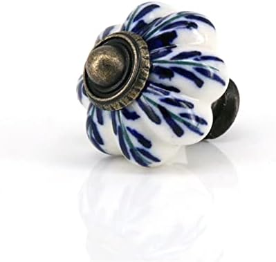 RFXCom Cabinete de cozinha cerâmica Mutre o estilo vintage, puxadores de cômoda pintada à mão branca e azul, botão