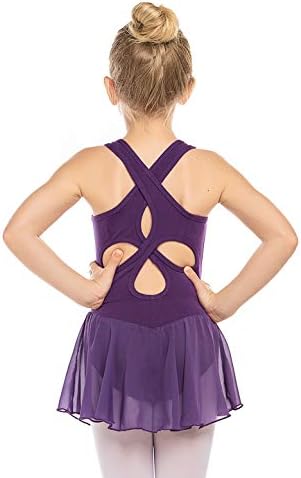 Arshiner Kid Girls Back Hollet Ballet Letard com saia vestidos de dança sem mangas