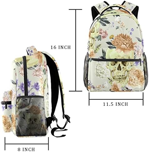 Mochila de viagem VBFOFBV para mulheres, caminhada de mochila ao ar livre esportes mochila casual Daypack, Rose Flower Skull Art Vintage Floral