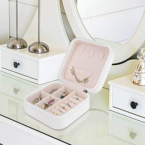 Caixa de jóias de viagem, gabinete de jóias de couro de couro feminino