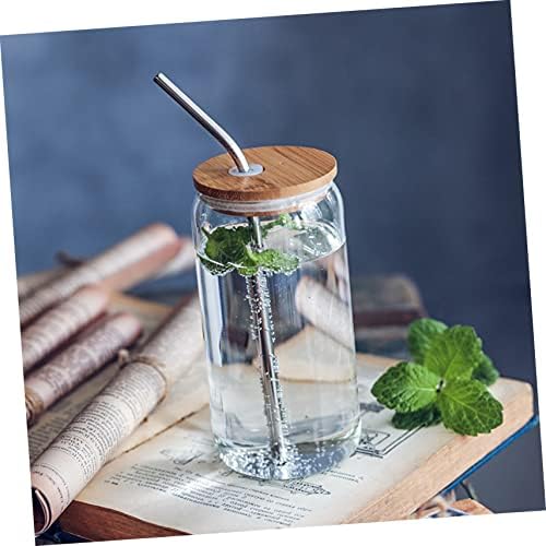 Anneome 3pcs Prático garrafa de bebida reutilizável de verão para beber madeira com coquetel de tampa Bamboo Jarros criativos podem suco de água presente copo pedreiro copo de copo de copo transparente gelado