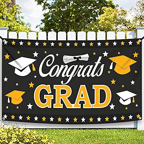 Parabéns Graduação Graduação Caso 2022 - Grande, 72x44 polegadas | Caixas de balão preto | Decorações de formatura da faculdade | Decorações de festa de formatura preta e dourada 2022 | Classe 2022 decoração de festas preto