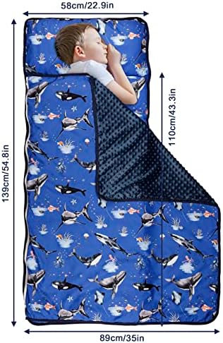 Tapete de soneca de criança com travesseiro removível e cobertor de ponto macio, tapetes de sopa de câmera de tubarão para pessoas com ervilha para meninos para meninos pré-escolar, creche, acampamento, 22 x 54 polegadas idades de 3 a 7 anos