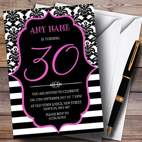 Vintage Damask Pink 30º convites de festa de aniversário personalizados