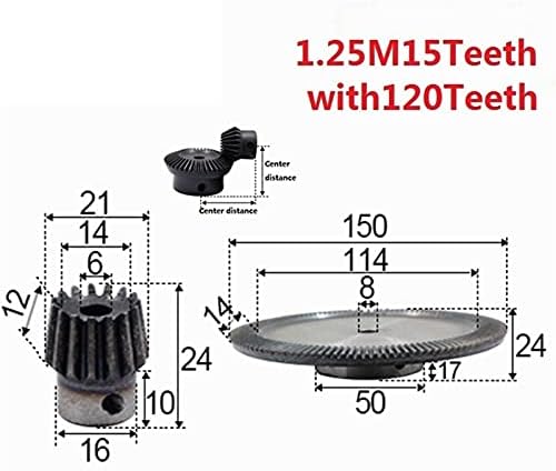 Indústria 2pcs 1: 8 engrenagem chanfrada 1,25 módulo 15TETE Hole 6mm 120t Hole interno 8mm 90 graus comutação de comutação de aço