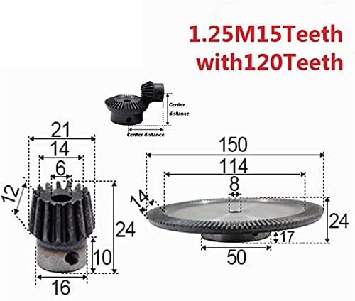 Indústria 2pcs 1: 8 engrenagem chanfrada 1,25 módulo 15TETE Hole 6mm 120t Hole interno 8mm 90 graus comutação de comutação de aço carbono engrenagens