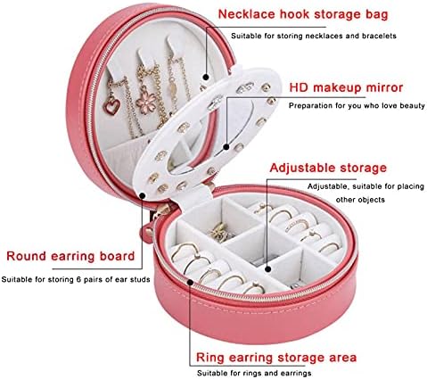 Caixa de armazenamento de jóias redondas da NC Caixa de acabamento de jóias portáteis de jóias Petite Brincos anel