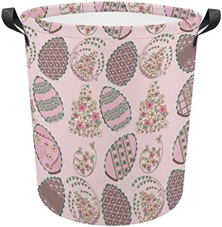Lavanderia cesta de chocolate floral ovos de páscoa padrão cesto de roupa com alças Saco de armazenamento de roupas sujas dobráveis ​​para quarto, banheiro, livro de roupas de brinquedo