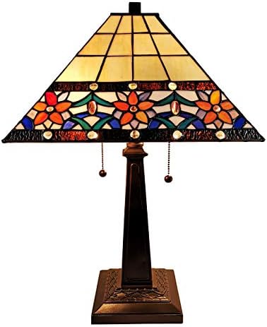 Tiffany Style Table Lamp Banker Mission 23 manchado alto vidro azul branco marrom marrom marrom vintage antiguidade