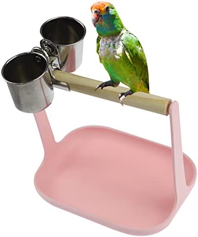 Treinamento para papagaio de brinquedos Stand Stand Polhe com copos de alimentação e bandeja, Fun Birds Playground