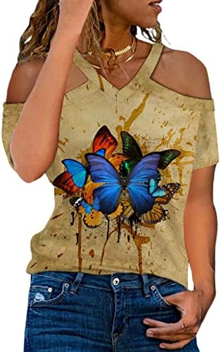 Meninas de manga curta fora do ombro de algodão gráfico de algodão Halter Top Top Summer Fall camiseta para feminino 14