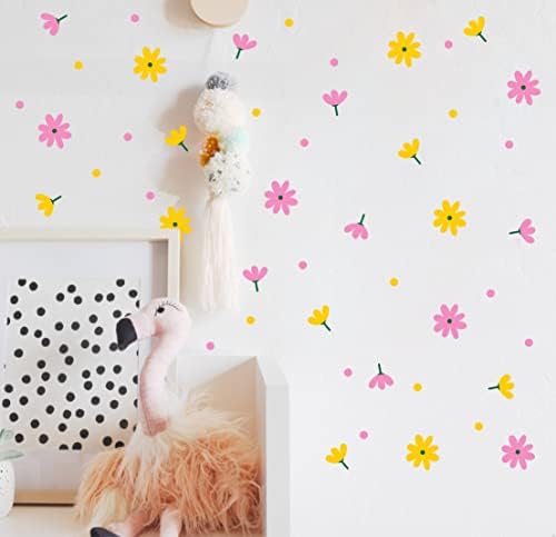 Daisy Flower and Dots Decalques de parede coloridos adesivos de parede de flores para crianças quarto quarto berçário decoração