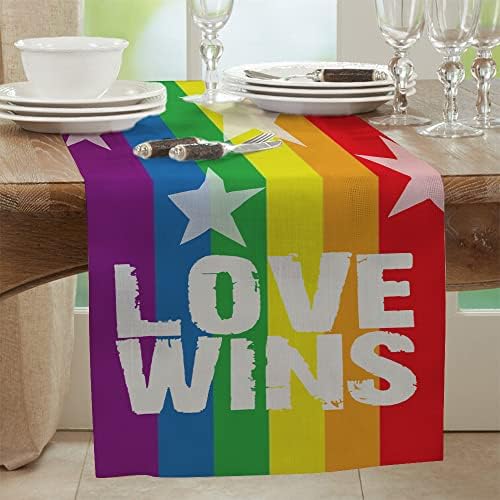 Decorações do orgulho lgbtq Rainbow Stripes Table Runner 13 x 72 polegadas amor ganha