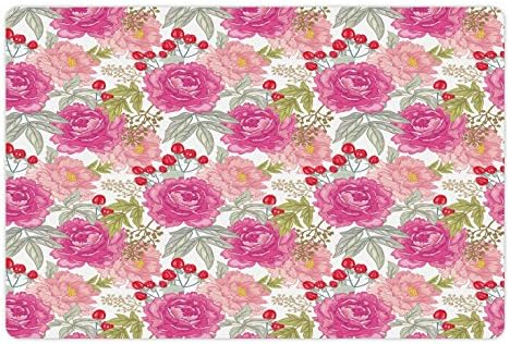 Tapete floral lunarable para comida e água, botânica de flores de jardim com ilustração de colheita de grama de rosa peônia, retângulo