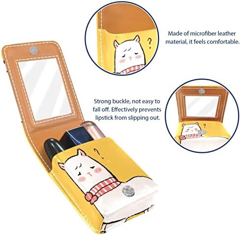 Mini maquiagem de Oryuekan com espelho, bolsa de embreagem Leatherette Lipstick Case, Cartoon Animais Llama Alpaca Lovely