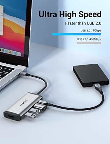 USB C Hub 4K 30Hz, Adaptador de Multiation USB C USB 5 em 1 com 4K HDMI, entrega de energia 100W, 3 USB 3.0 Porta de